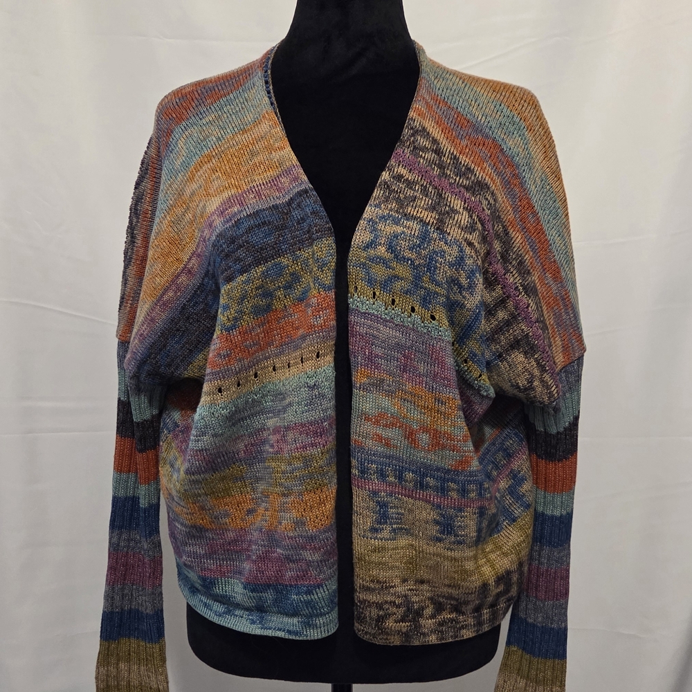 Peruvian Connection Multicolor Patterned Open Car… - image 1